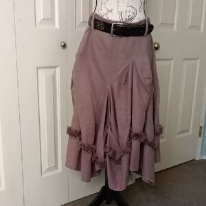 ART Midi Skirt Assymetric Linen Tulle Flowers size XL/12 EUC